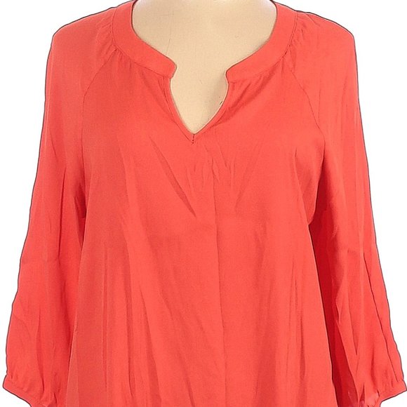 ELAINE TURNER Lipstick Red-Orange Split-Neck Career Blouse Size L - Picture 2 of 4
